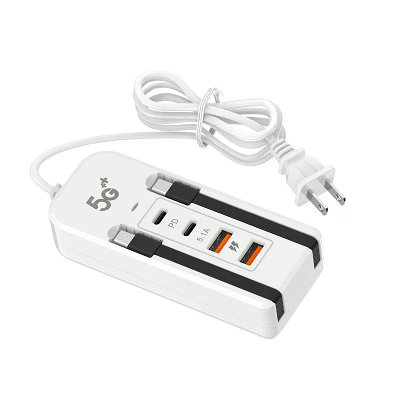 Cargador USB 4 Puertos con Extensión y Carga Rápida PD 🔌