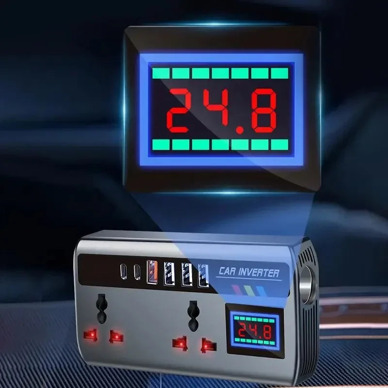 Inversor de Corriente Portátil 12V/24V para Auto — 4 USB + Toma AC 🚗⚡