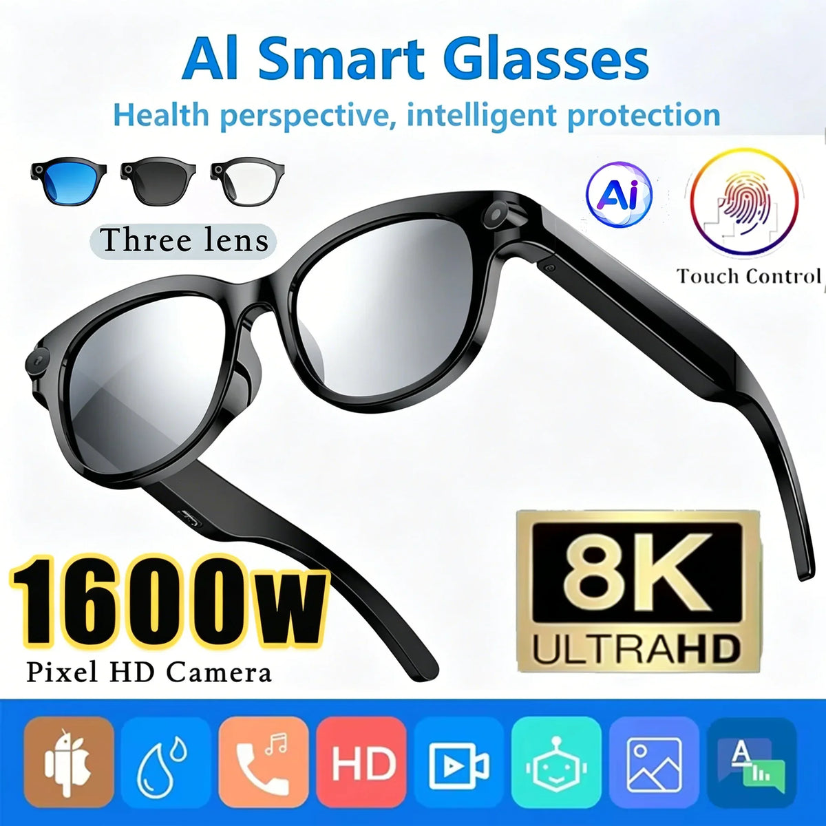 Gafas Inteligentes Lenovo 8K HD con IA — Traducción, Cámara y Bluetooth 2026