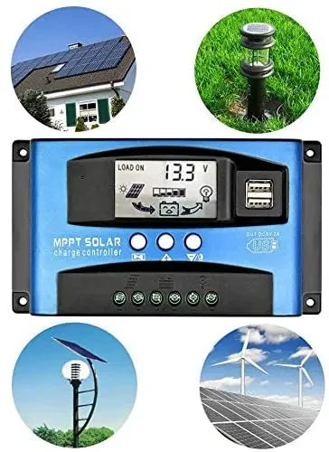 Controlador de Carga Solar MPPT — 40A / 60A / 100A con LCD y USB
