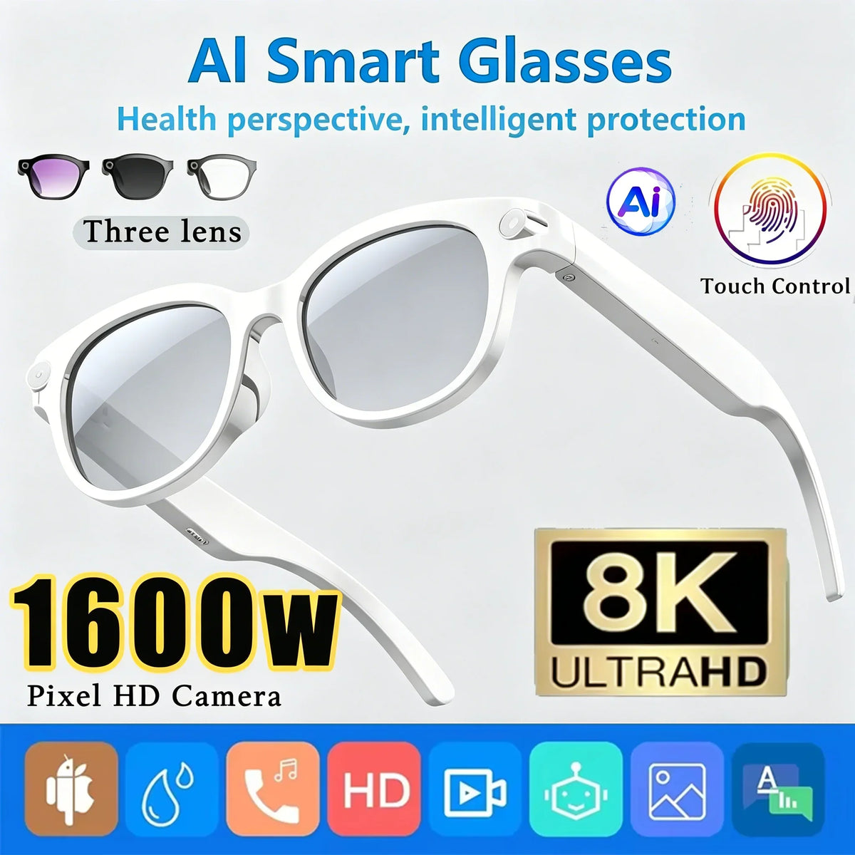 Gafas Inteligentes Lenovo 8K HD con IA — Traducción, Cámara y Bluetooth 2026