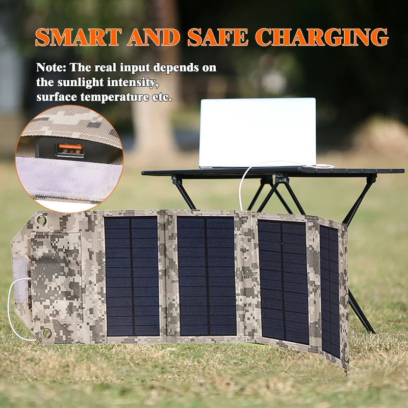 Cargador Solar Plegable con Batería Portátil — USB 5V para Camping y Senderismo