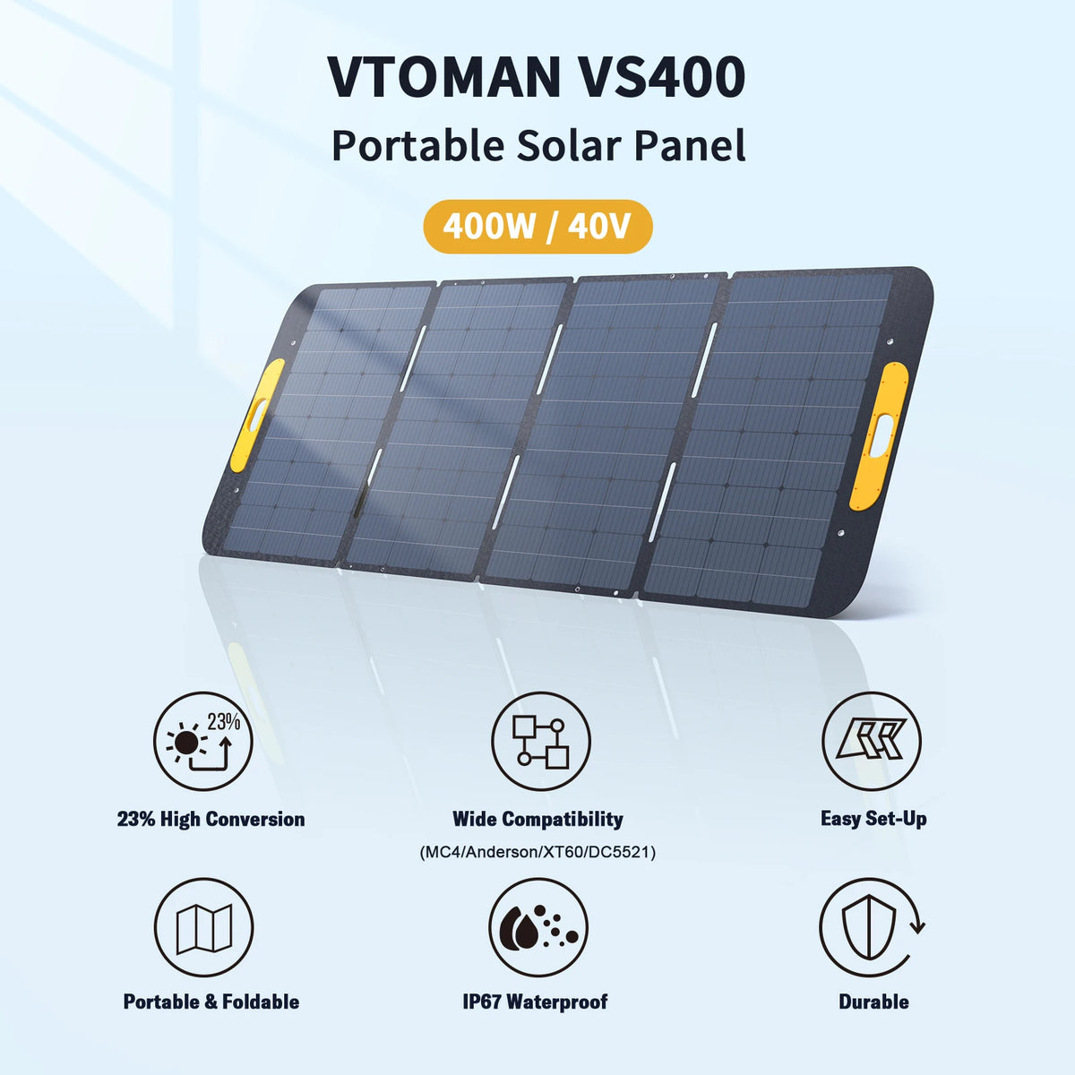 Panel Solar Plegable VTOMAN VS400W — 400W de Alta Eficiencia para Estaciones de Energía