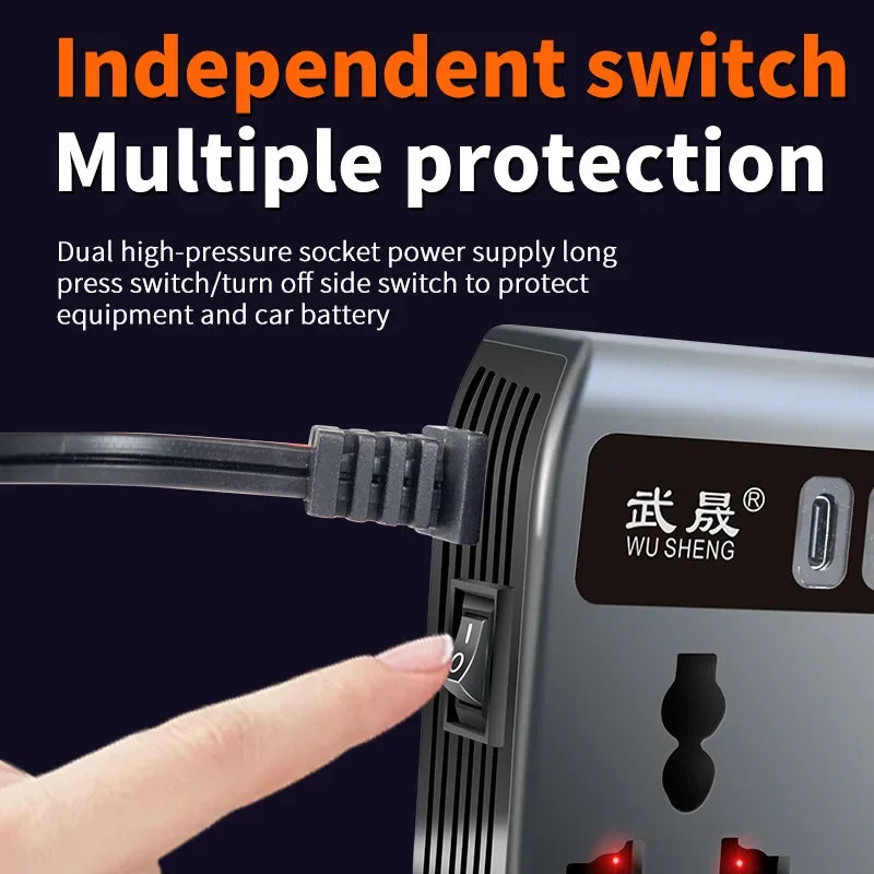 Inversor de Corriente Portátil 12V/24V para Auto — 4 USB + Toma AC 🚗⚡