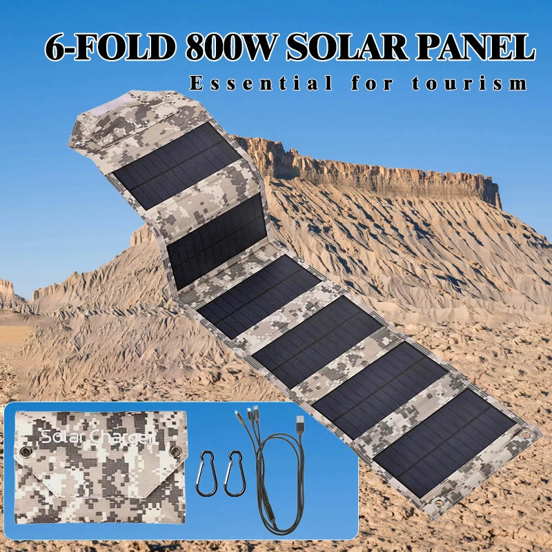Cargador Solar Plegable con Batería Portátil — USB 5V para Camping y Senderismo