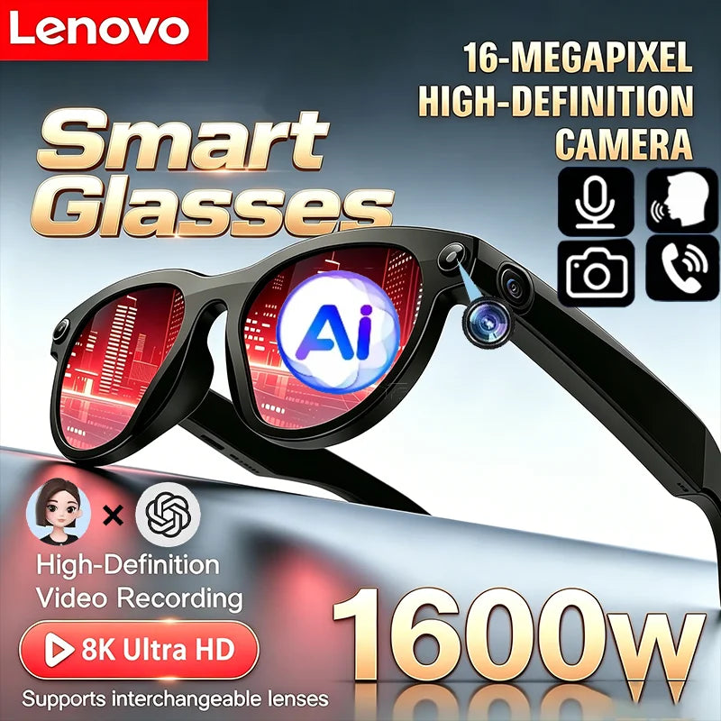 Gafas Inteligentes Lenovo 8K HD con IA — Traducción, Cámara y Bluetooth 2026