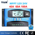 Controlador de Carga Solar MPPT — 40A / 60A / 100A con LCD y USB