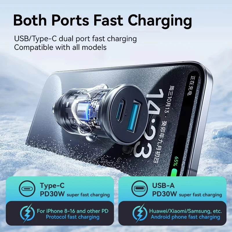 Mini Cargador de Coche USB-C QC3.0 — Carga Rápida Doble Puerto