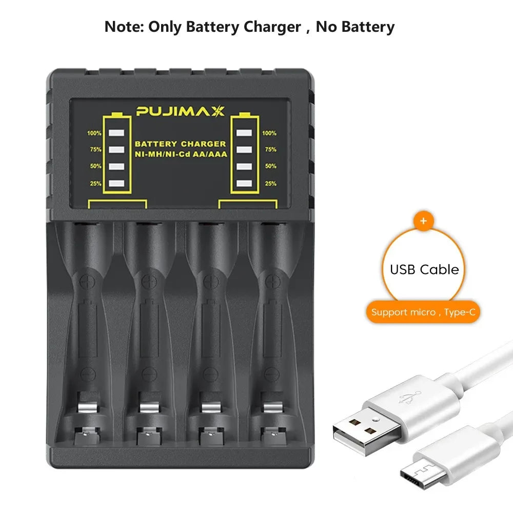 Cargador de Baterías AA/AAA 4 Ranuras con LED — USB-C Carga Rápida 🔋
