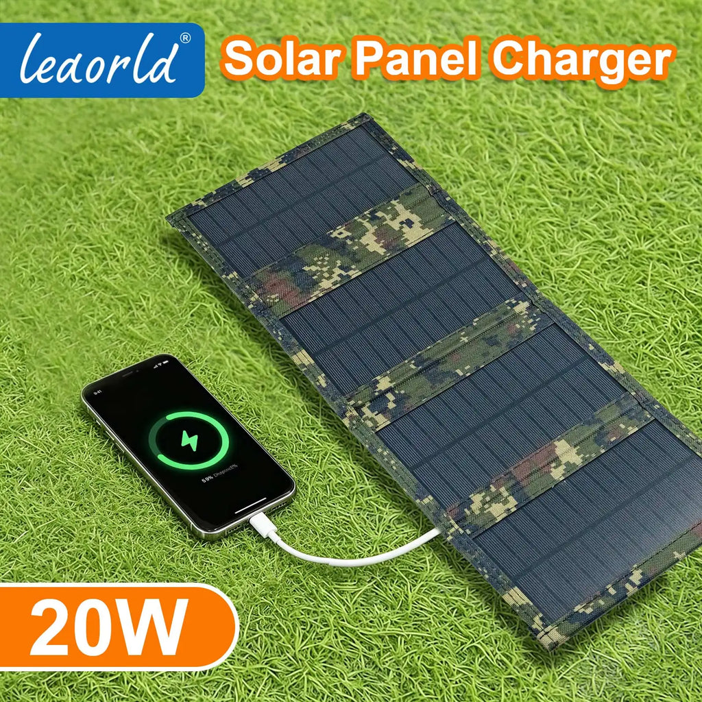 Cargador Solar Plegable LEAORLD 20W — Monocristalino de Alta Eficiencia con USB