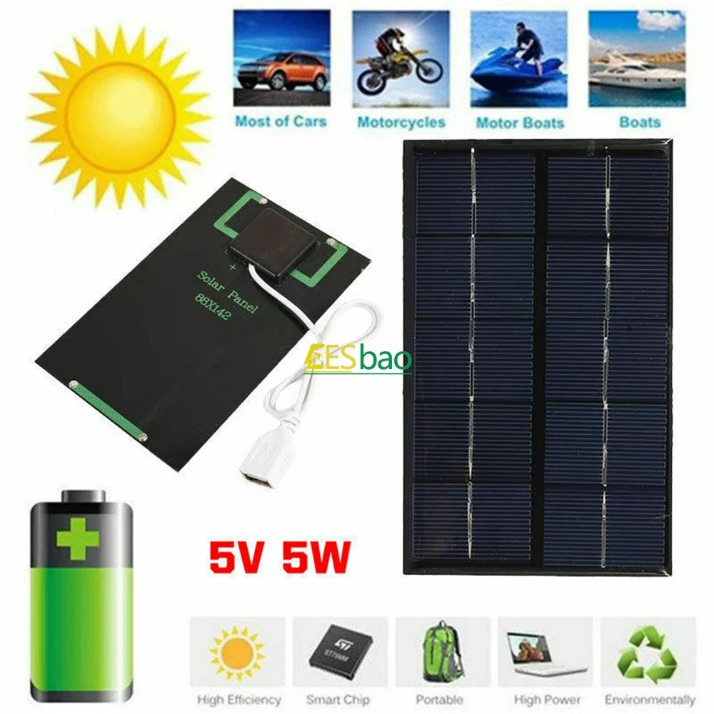 Panel Solar USB Portátil — 5W / 15W para Exteriores y Proyectos DIY