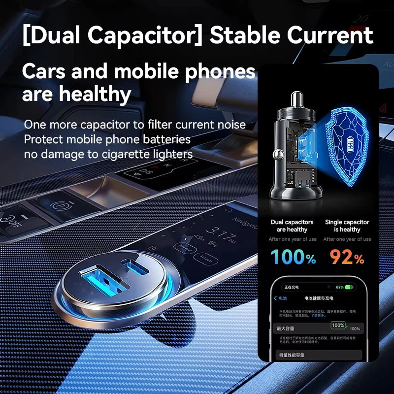 Mini Cargador de Coche USB-C QC3.0 — Carga Rápida Doble Puerto